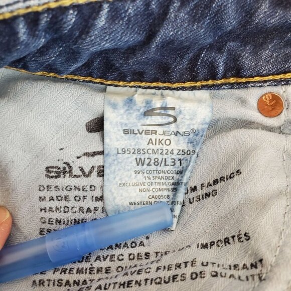 Silver Jeans Co. Aiko Womens W28 L31 Mid-Rise Bootcut Distressed Denim Jeans - Picture 4 of 11